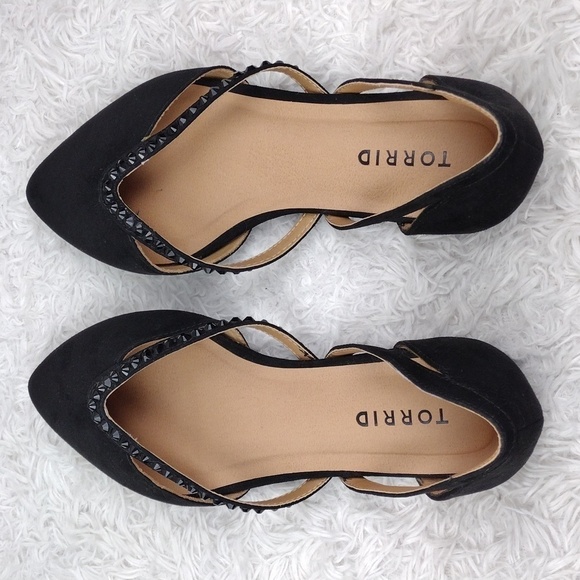 Torrid Black Fabric Embellished V-Strap Pointed Toe Slip On Flat Loafer… - Picture 5 of 14